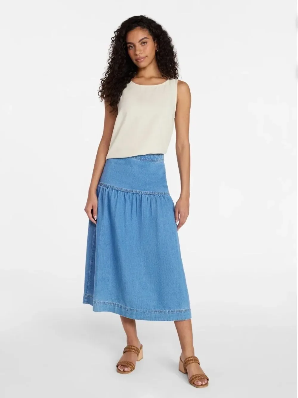 Women's Drapey Denim Midi Skirt Size 14